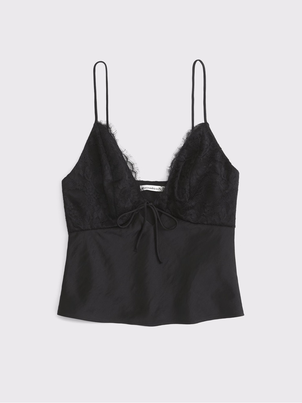 Abercrombie & Fitch: Satin Lace-Trim Tie-FrontBlack Camisole Tank Top